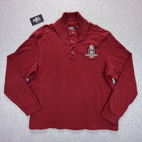 Vintage Polo Ralph Lauren Henley Sweater Mens XXL 2XL Red LXVII Crest Distressed - Picture 1 of 9